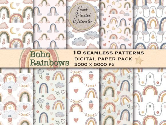 Boho Rainbow Seamless Pattern Bundle