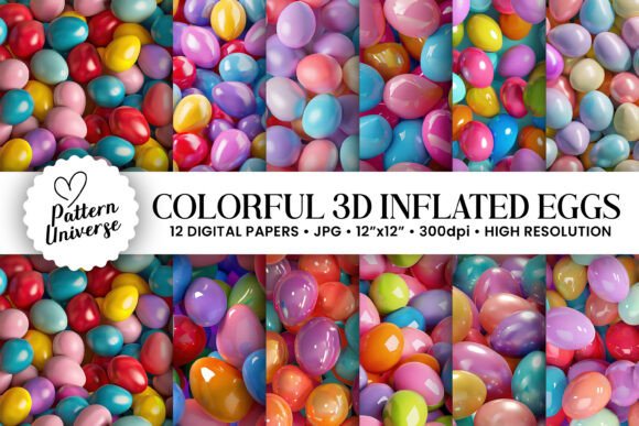 Colorful 3D Inflated Eggs Digital Papers