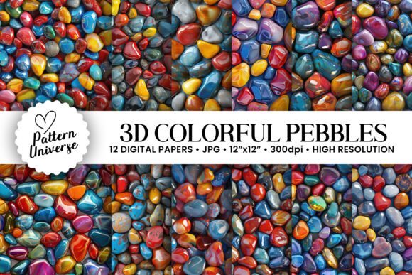 Colorful 3D Pebbles Digital Papers: A Versatile Resource for Modern Design