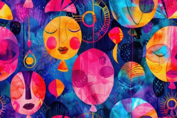 Colorful Abstract Faces Seamless Pattern: A Versatile Asset for Digital and Print Design