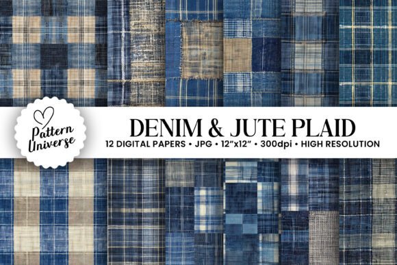 Denim Jute Plaid Digital Papers