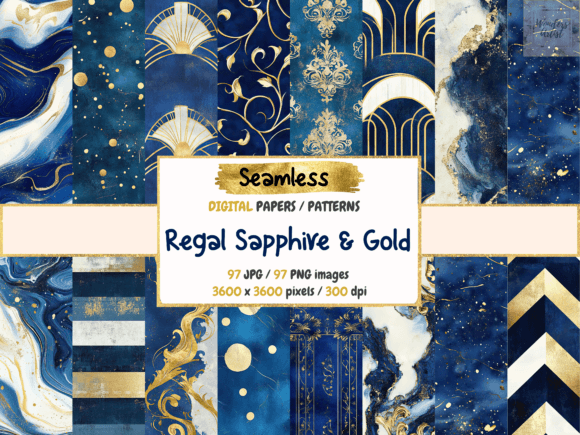 Elevate Your Design Aesthetic with Regal Sapphire Gold Digital Papers