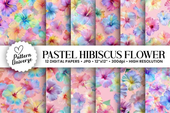 Pastel Hibiscus Flowers Digital Papers
