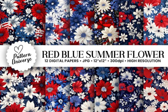 Patriotic Summer Flowers Digital Papers