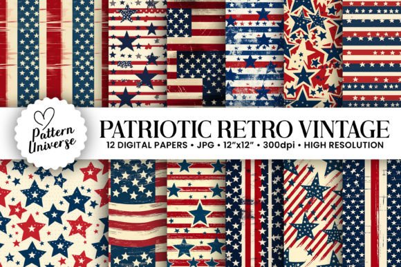 Patriotic Vintage Star Stripes Pattern