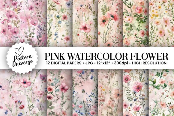Pink Watercolor Flowers Digital Papers