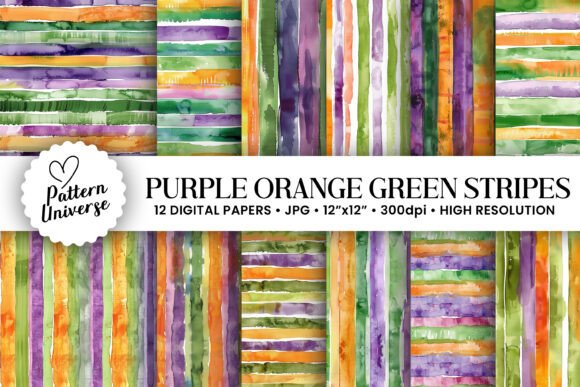 Purple Orange Green Watercolor Stripes: A Versatile Design Element