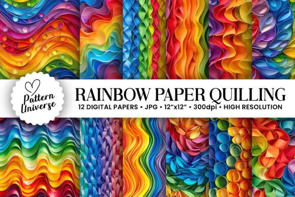 Rainbow Paper Quilling Digital Papers