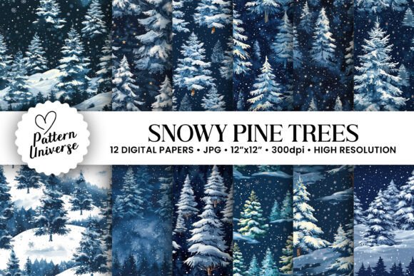Snowy Pine Trees Digital Papers