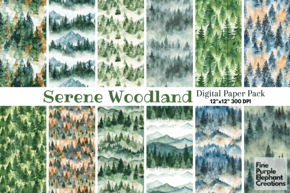 Transform Your Digital Workspace with Watercolor Mountain Green Forest Tree Designs