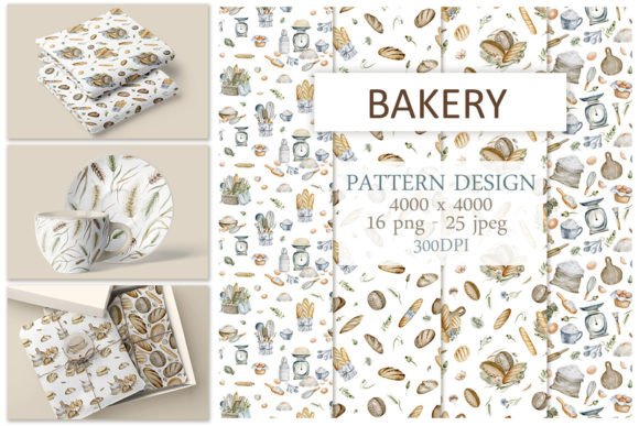 Watercolor Bakery Seamless Pattern