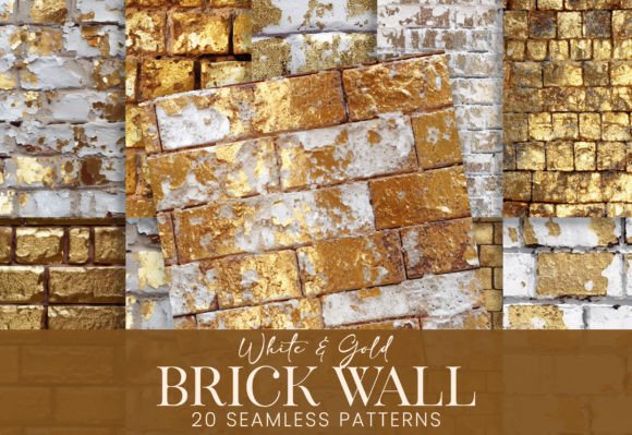 White and Gold Brick Wall Grunge Texture